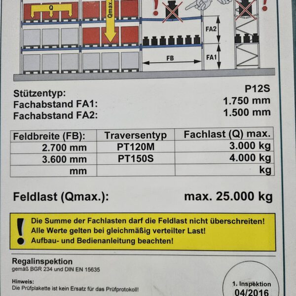 Palettenregal, Bito, Höhe 9,50m, Traversenlänge 3,60m 725kg und 1 to. pro Palette, ca. 8.228 Palettenstellplätze, lagertechnik