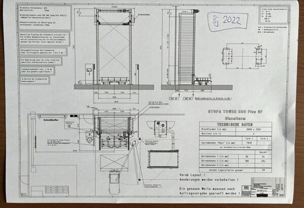 Blechlagerturm, Stopa,  29 Lagerplätze, für Blechformat 3m x 1,50m lagertechnik