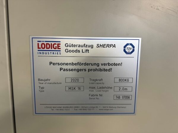 Lastenaufzug über 3 Etagen. Lödige, 800kg, für den Aufbau auf einem Hallenboden (ohne Grube) lagertechnik