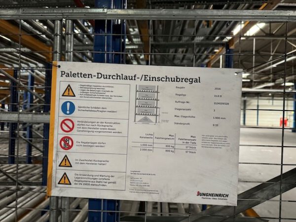 Palettendurchlaufregal für Europaletten etc., Jungheinrich, 800kg / Palette, 1.377 Palettenstellplätze  lagertechnik