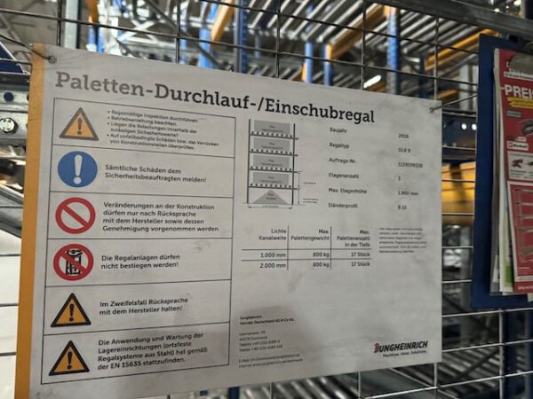 Palettendurchlaufregal für Europaletten etc., Jungheinrich, 800kg / Palette, 1.377 Palettenstellplätze  lagertechnik