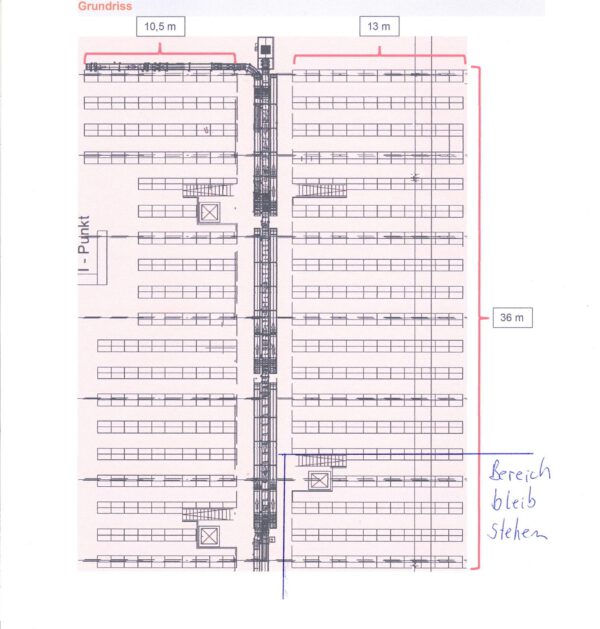 2 geschossige Fachbodenregale, Meta, ca. 1.204 Felder, ca. 5m hoch, 230kg pro Fachboden, Fachböden 1m x 0,40m, inkl. 3x Aufzug – Bild 5