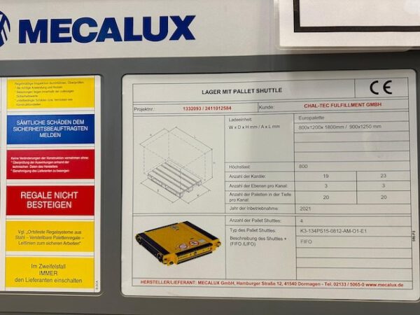 Radio-Shuttle Palettenregal für Europaletten etc. ähnlich  Einfahrregal, Mecalux, 800kg / Palette, max. 5776 Palettenstellplätze lagertechnik