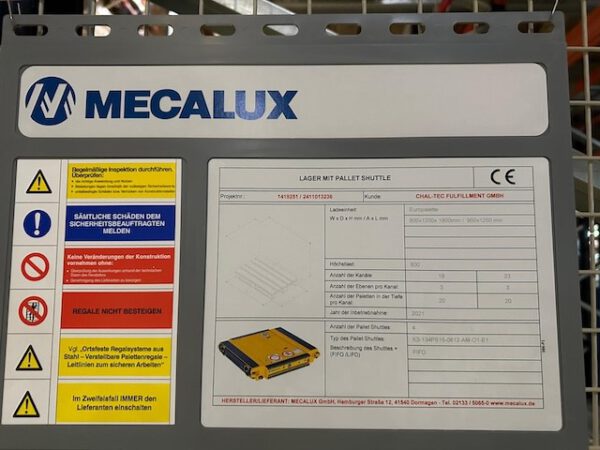 Radio-Shuttle Palettenregal für Europaletten etc. ähnlich  Einfahrregal, Mecalux, 800kg / Palette, max. 5776 Palettenstellplätze lagertechnik