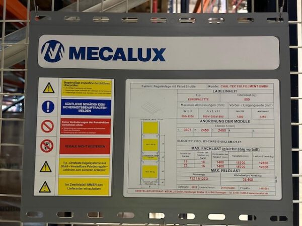 Radio-Shuttle Palettenregal für Europaletten etc. ähnlich  Einfahrregal, Mecalux, 800kg / Palette, max. 5776 Palettenstellplätze lagertechnik